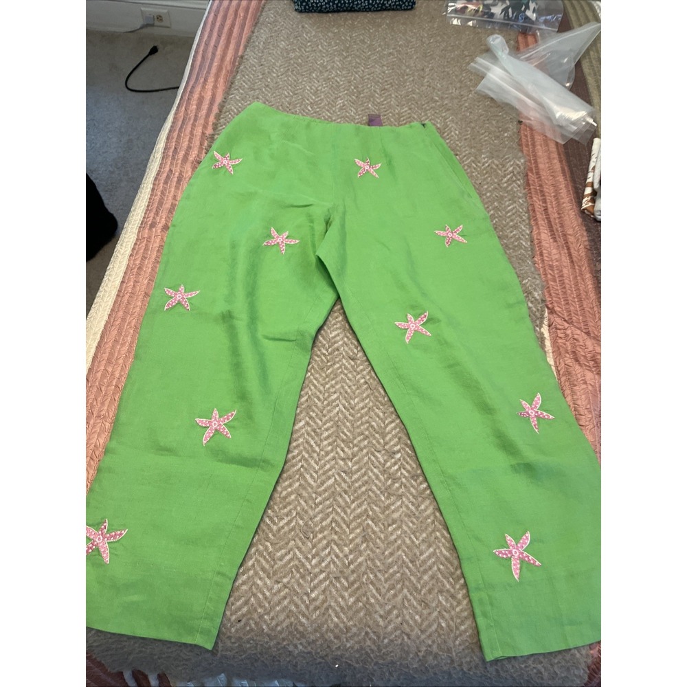CJ Laining Women's Pants Floral Embroidered Straight Leg Pants Green Size 6